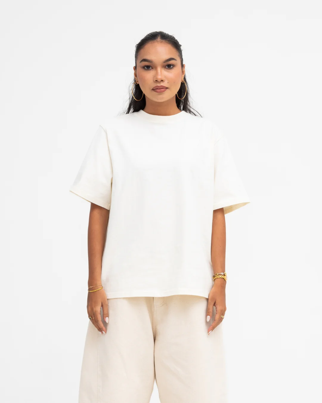 Cropped Basic Tee (Off White) - Image 5